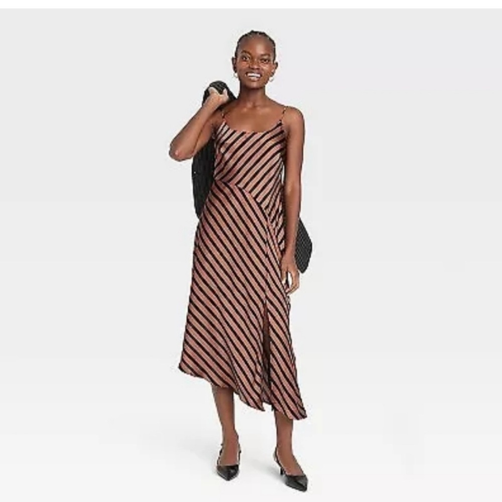 a new day Asymmetrical Striped Dress - Black and Brown